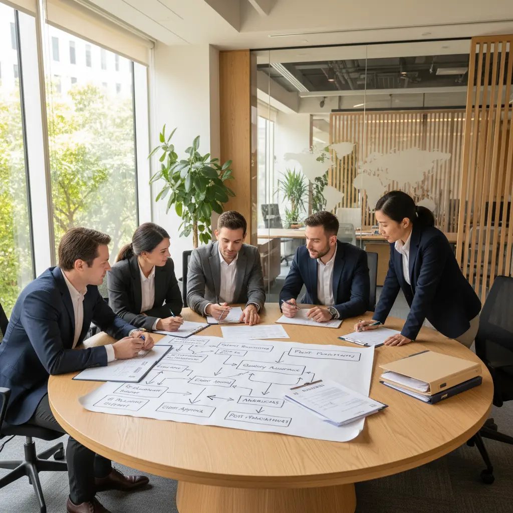 A team collaborating on the DeltaBridge Delivery Structure